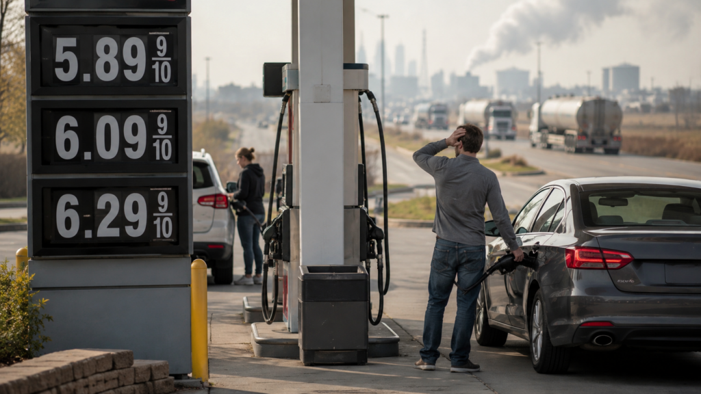Representative image: U.S. drivers face rising gasoline prices at the pump as the continuing Iran war and Strait of Hormuz disruption add pressure to household budgets, fuel markets and consumer spending across America.