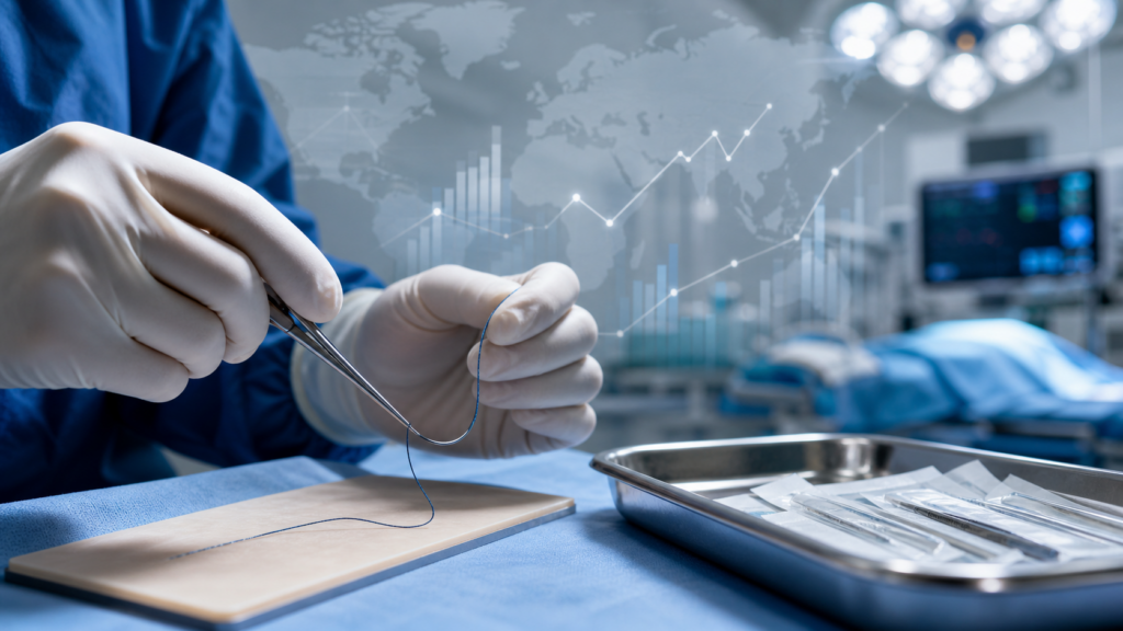 Representative image of surgical sutures being prepared in a modern operating room, reflecting how antimicrobial coatings, ambulatory surgery growth, and Asia-Pacific procedure volumes are reshaping the global sutures market.