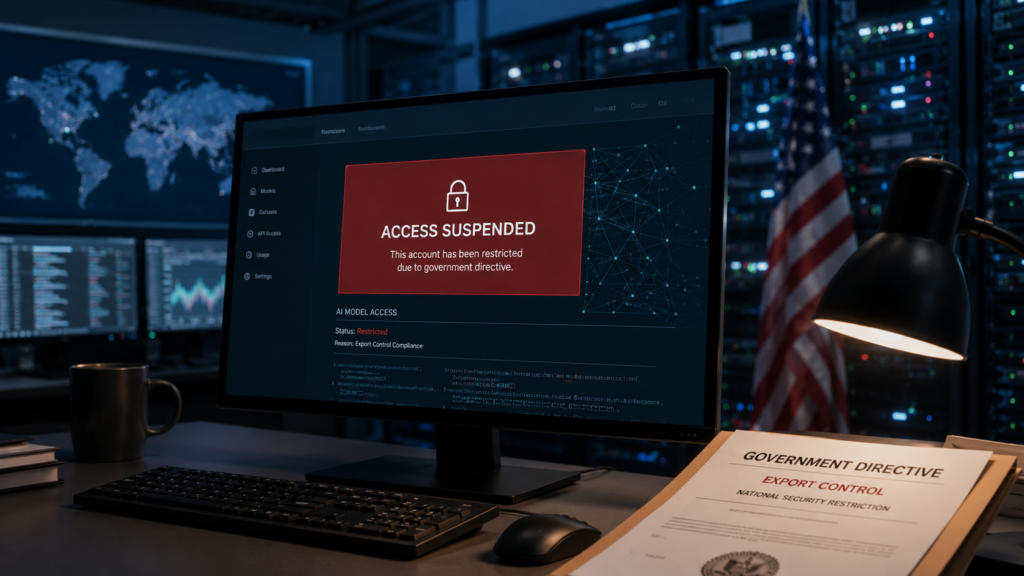 Representative image: AI model access restrictions and export-control compliance concerns take centre stage as Anthropic’s Fable 5 and Mythos 5 suspension raises new enterprise technology risks.