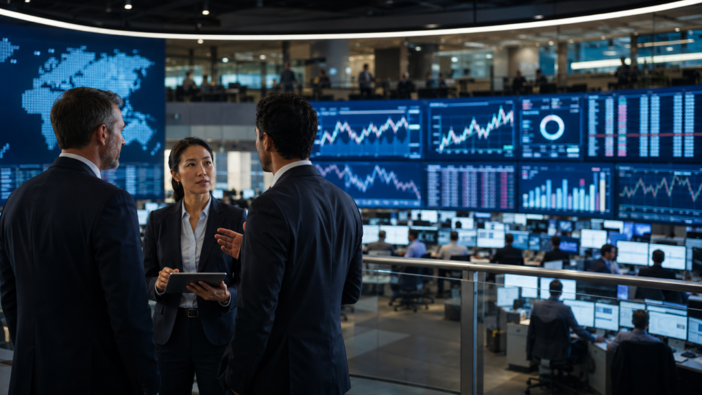 Representative image: A modern derivatives trading floor reflects CME Group’s leadership transition from Terry Duffy to Lynne Fitzpatrick and the exchange operator’s push into cryptocurrency futures, prediction markets and round-the-clock digital trading.