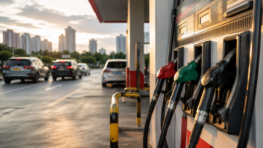 Representative image of fuel pumps at an urban gas station, illustrating how China’s gasoline and diesel price cut reflects weaker fuel demand, refinery pressure and shifting oil-market dynamics.