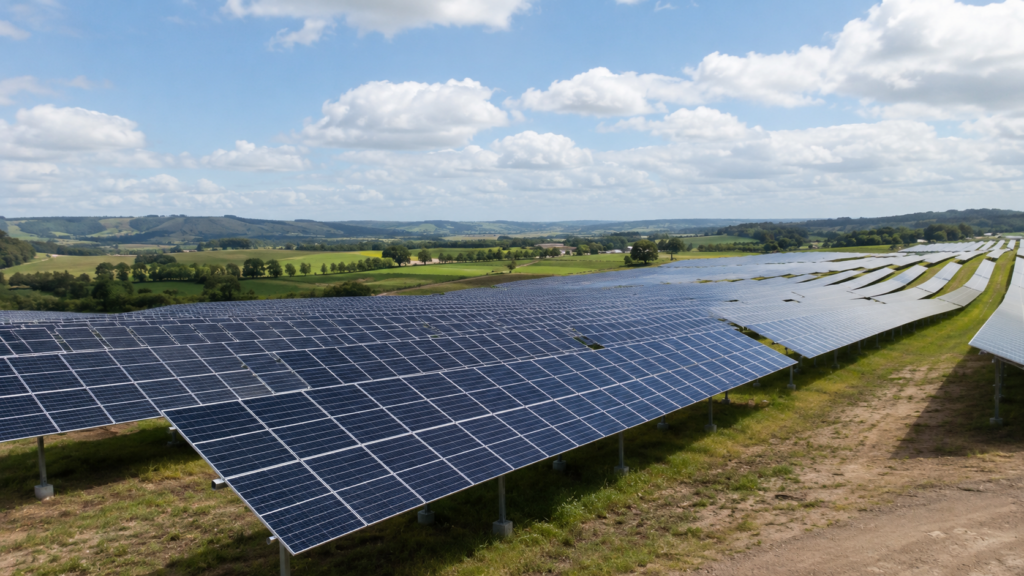 Representative image of a large-scale solar farm, reflecting Contact Energy and Lightsource bp’s NZ$305 million Glorit solar project near Auckland.