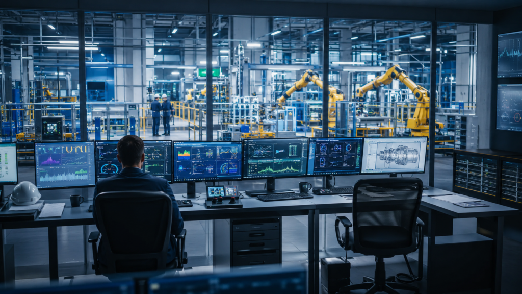 Representative image of industrial automation control room for Honeywell Technologies investor day, HON stock and Aerospace spin-off story.