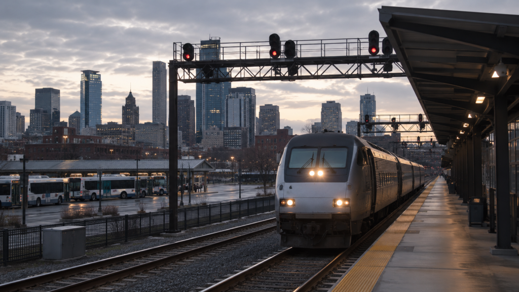 Representative image of a passenger rail and transit corridor, as the House fiscal 2027 transportation bill raises fresh questions over Amtrak funding, public transit cuts and the future of U.S. rail infrastructure.