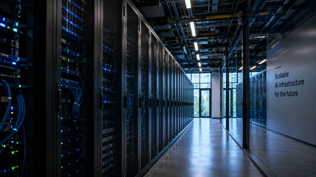 Representative image of AI cloud infrastructure and data center capacity, reflecting Nebius Group’s Nasdaq-100 inclusion catalyst, backlog growth and capex debate.