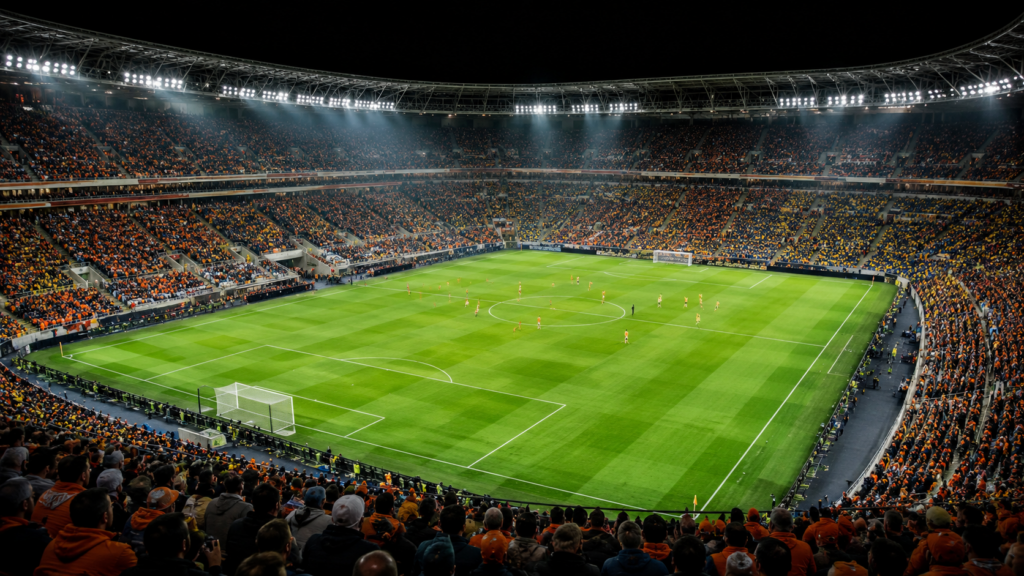 A packed football stadium during the Netherlands vs Sweden FIFA World Cup 2026 clash, where Brian Brobbey and Cody Gakpo powered the Netherlands to a commanding 5-1 victory in Houston. Representative image.
