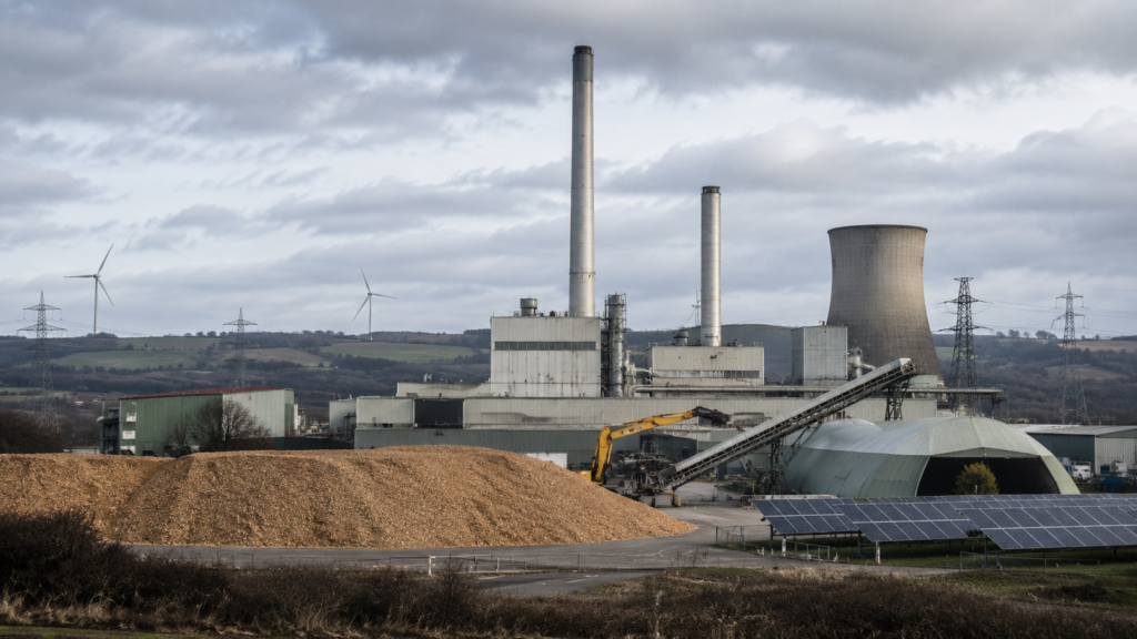Representative image: A UK biomass power station and renewable energy infrastructure, reflecting Drax Group’s FCA clearance, post-2027 subsidy outlook and Bluefield Solar expansion strategy.