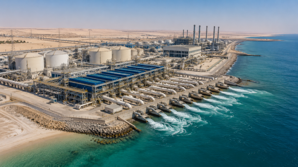 Representative image: A large coastal desalination facility illustrates VA Tech Wabag Limited’s $150 million-plus Kuwait project, which expands WABAG’s Gulf water infrastructure portfolio.