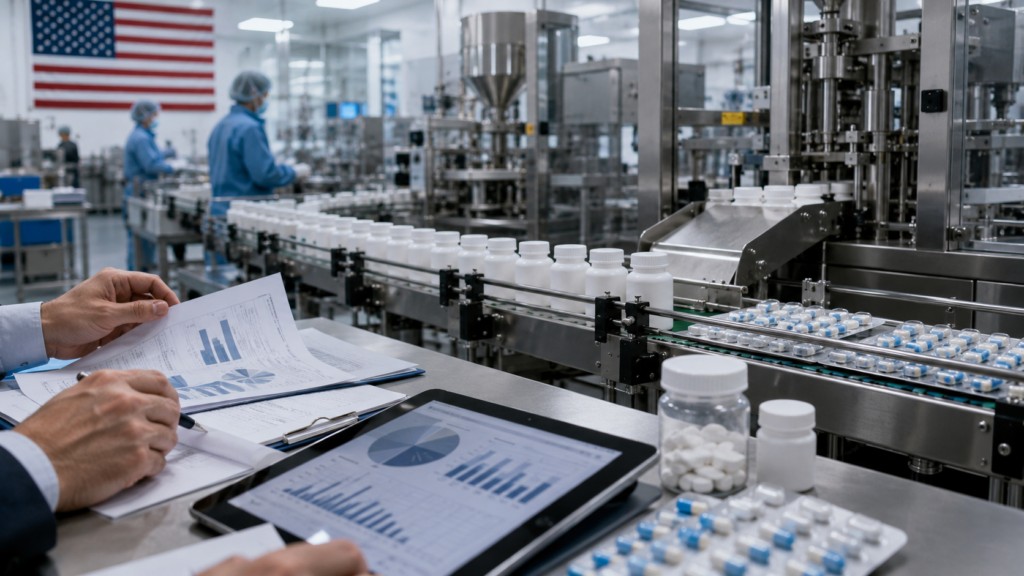Representative image: A modern United States pharmaceutical production line illustrates Aurobindo Pharma Limited’s planned $250 million Lannett acquisition, which is set to expand its US generics manufacturing footprint after Federal Trade Commission clearance.