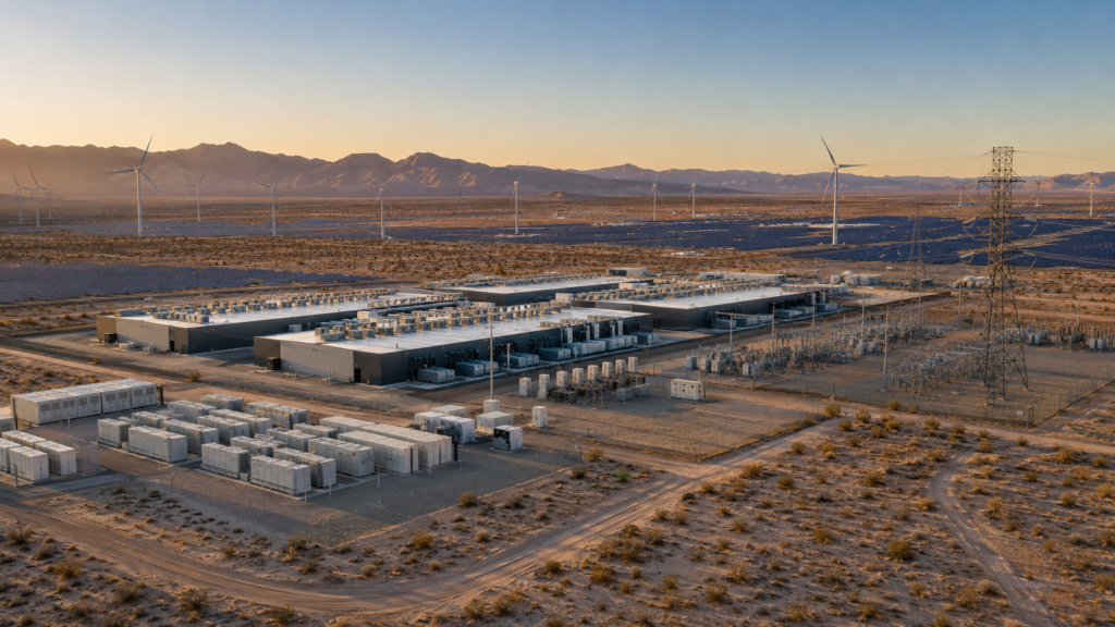 Representative image: A renewable-powered desert data centre illustrates Envision Energy’s Mission Gobi plan to develop 5 GW of green AI infrastructure as global power grids face rising computing demand.