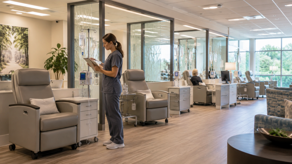 A modern ambulatory infusion clinic highlights Apex Infusion’s growth strategy as its SkyKnight Capital partnership supports expansion across home and specialty infusion services. Representative image.