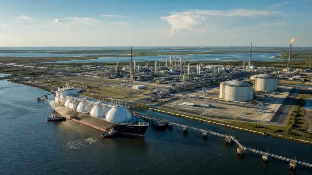 LNG export terminal infrastructure in coastal Louisiana, illustrating how the Commonwealth LNG Project in Cameron Parish aims to turn Caturus’ 9.5Mtpa facility into a major U.S. gas export hub by 2030. Representative image.