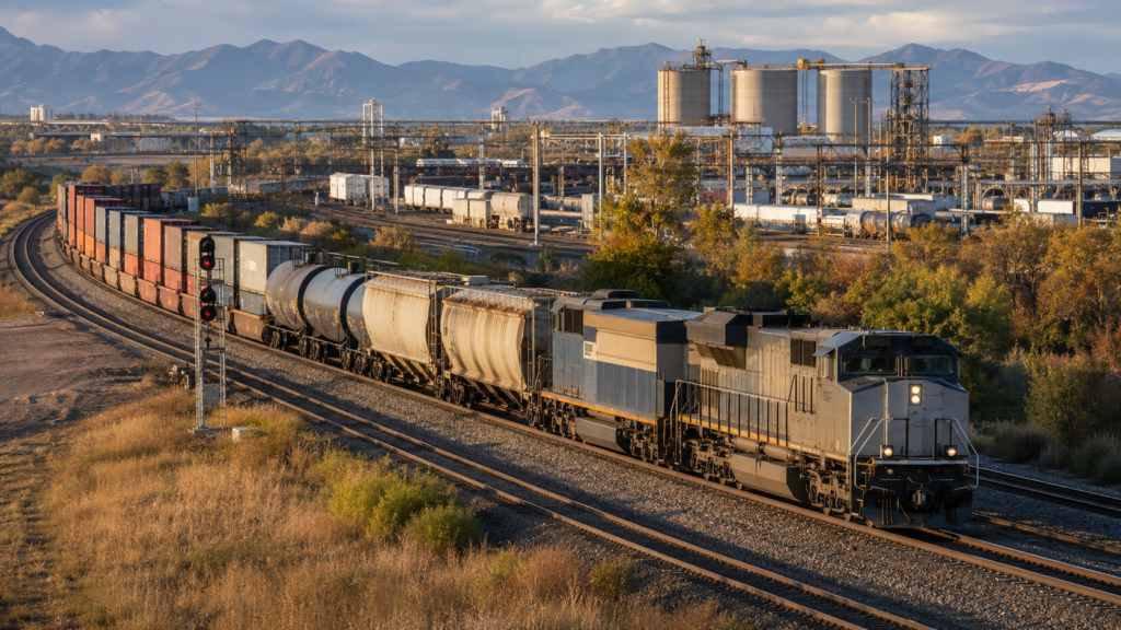 Representative image of a freight train carrying grain, energy products and intermodal cargo as Canadian National Railway Company reports an 11% revenue increase driven by a stronger freight mix and improved profitability.
