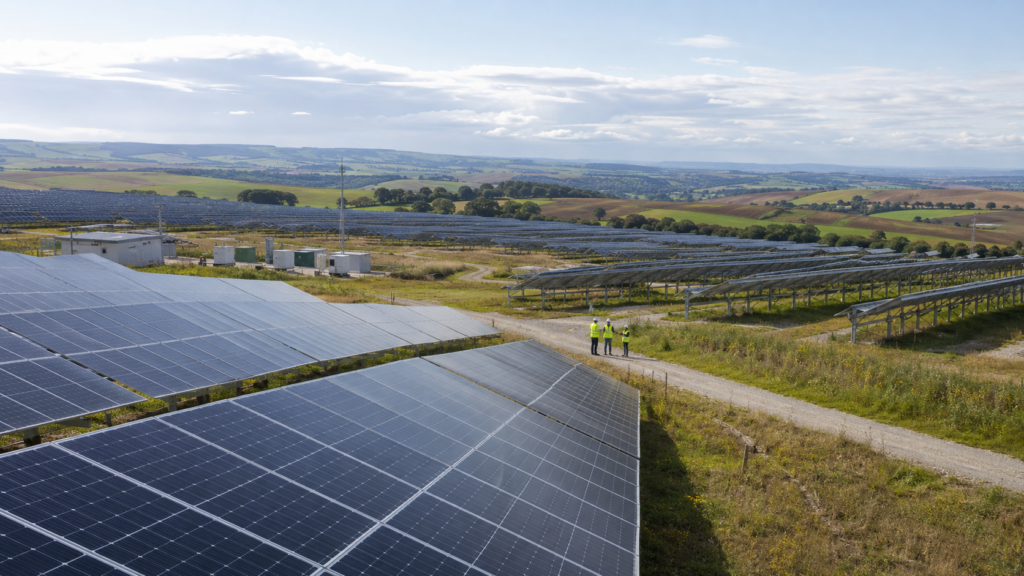 A large European solar farm illustrates how Nextpower’s €330 million Zimmermann acquisition supports its shift from solar trackers to a broader integrated energy platform spanning fixed-tilt systems, storage and power infrastructure. Representative image.