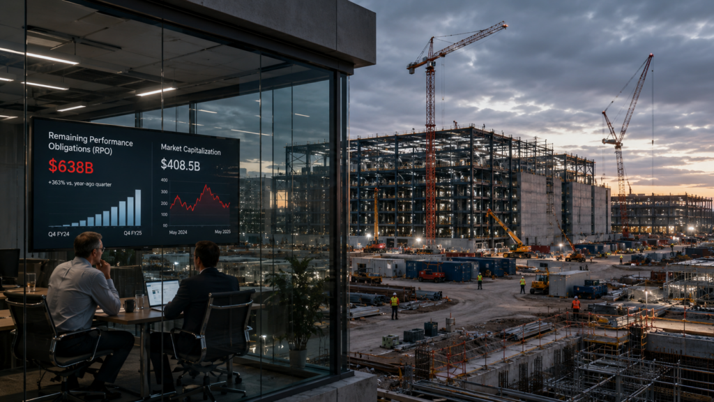 Representative image of Oracle Corporation’s artificial intelligence cloud infrastructure expansion, highlighting the investor debate over its $638 billion contracted revenue backlog and data center spending risk.