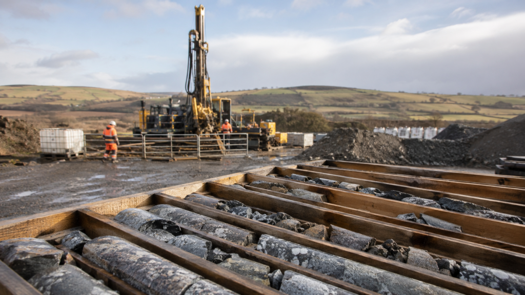 Representative image of critical minerals drilling and rock core sampling, reflecting investor interest in Strategic Minerals plc’s Redmoor tungsten project in Cornwall.