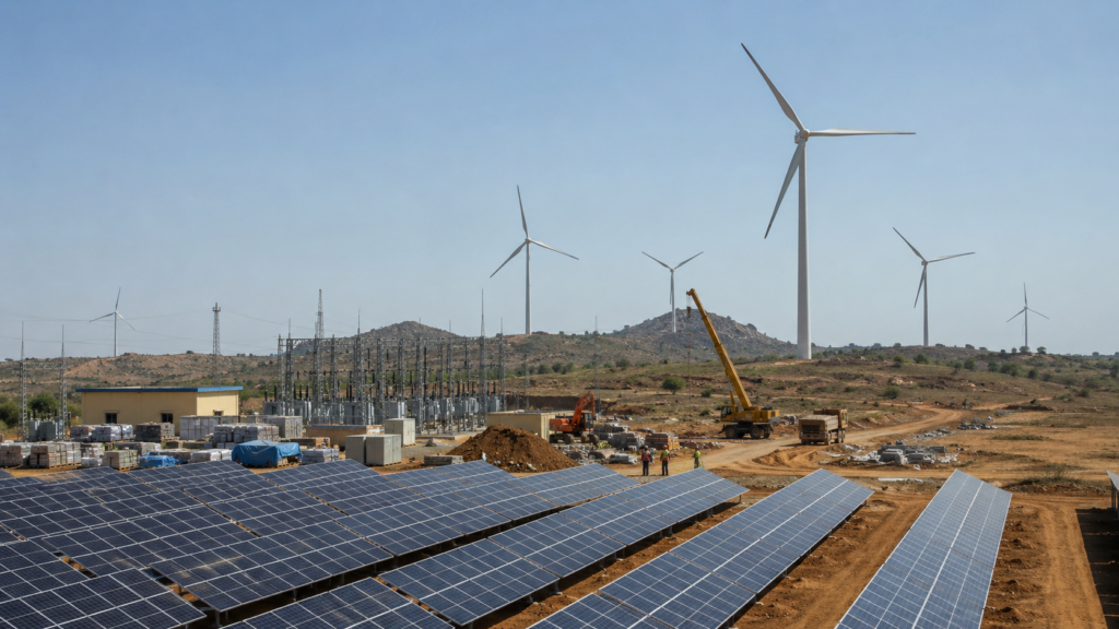 Tata Power has begun work on its ₹5,750 crore, 800 MW renewable energy project in Andhra Pradesh, combining solar capacity in Kurnool with wind power in Ananthapuram and battery-backed electricity supply. Representative image.