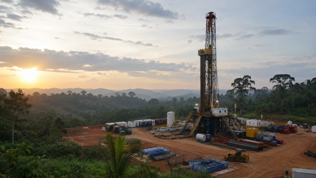 Representative image of an onshore oil drilling site as Tower Resources plc awaits Cameroon approval to complete the Thali farm-out and advance the NJOM-3 appraisal well.