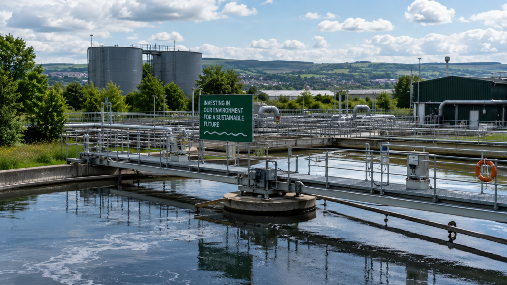 Representative image of a United Kingdom wastewater treatment facility as Severn Trent PLC reaffirms its FY27 outlook, capital investment plan and performance incentive target.