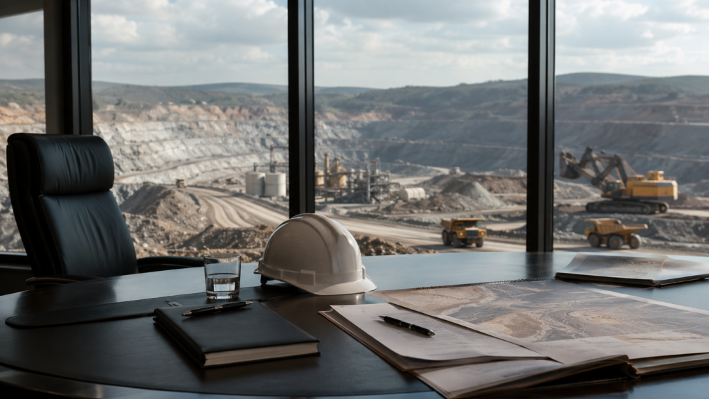 A mining executive workspace overlooking an open-pit operation reflects Arun Misra’s appointment as Vedanta Limited chief executive officer as the group enters its post-demerger growth phase across zinc, copper and critical minerals. Representative image.