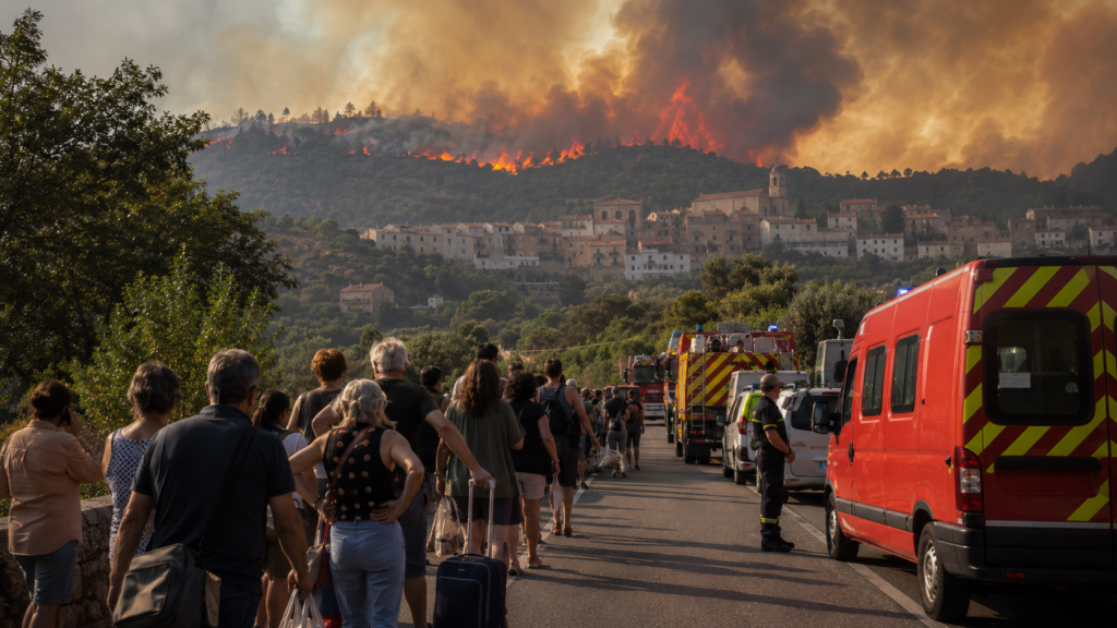 Representative image: Residents evacuate as fast-moving wildfires threaten communities in France and Spain, highlighting the growing human and economic toll of Europe’s escalating fire emergency.