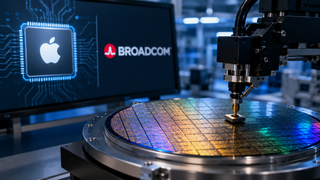 Representative image of advanced semiconductor manufacturing as Apple Inc.’s multiyear chip commitment strengthens Broadcom Inc.’s custom silicon, AI infrastructure and U.S. production outlook.