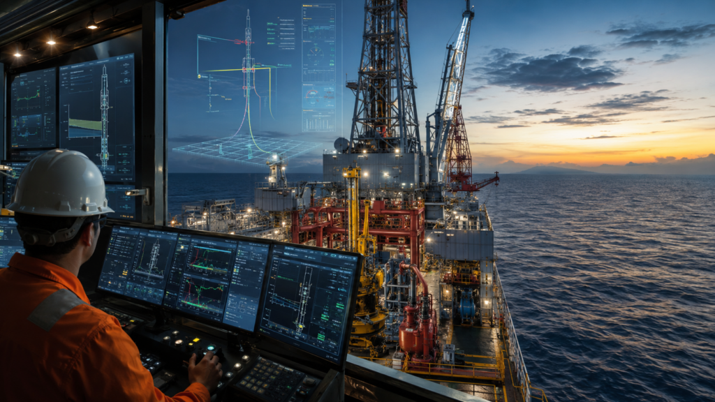 Halliburton Company and Eni S.p.A. deploy closed-loop rig automation to improve drilling efficiency and pressure control on a deepwater exploration well offshore Indonesia. Representative image.