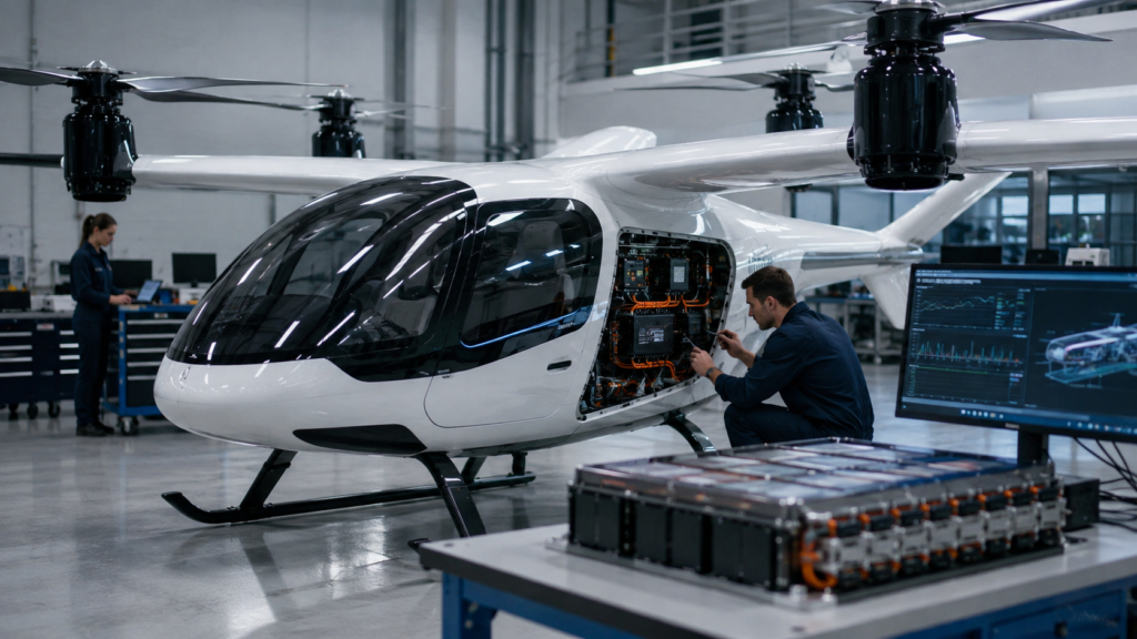 SES AI Corporation’s advanced battery technology is set to support Doroni Aerospace’s H1-X personal eVTOL development, highlighting the growing role of high-energy battery packs in electric aviation. Representative image.