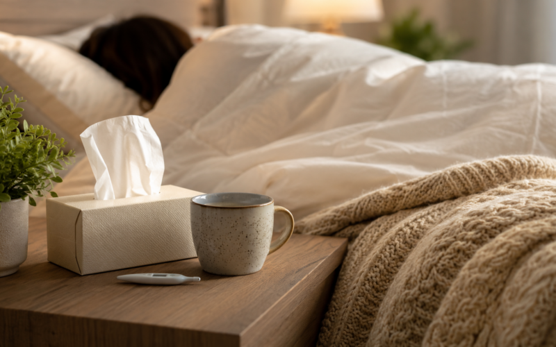 Adequate sleep may support immune function and could influence susceptibility to the common cold, while staying comfortably warm can promote better rest during colder weather. Representative image.