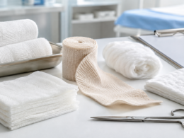 Woven surgical dressings, including gauze, crepe bandages and absorbent pads, remain important in wound care for protection, absorption, compression and dressing support. Representative image.