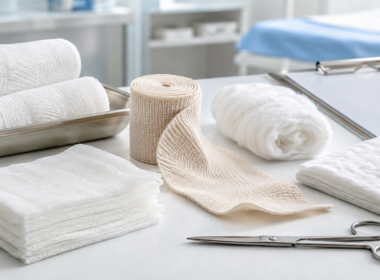 Woven surgical dressings, including gauze, crepe bandages and absorbent pads, remain important in wound care for protection, absorption, compression and dressing support. Representative image.
