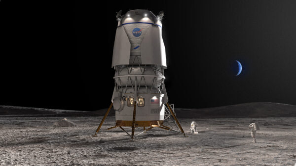 A visual representation of the Blue Moon lander from Blue Origin.