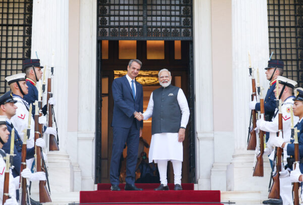 Indian Prime Minister Narendra Modi and Greek Prime Minister Kyriakos Mitsotakis