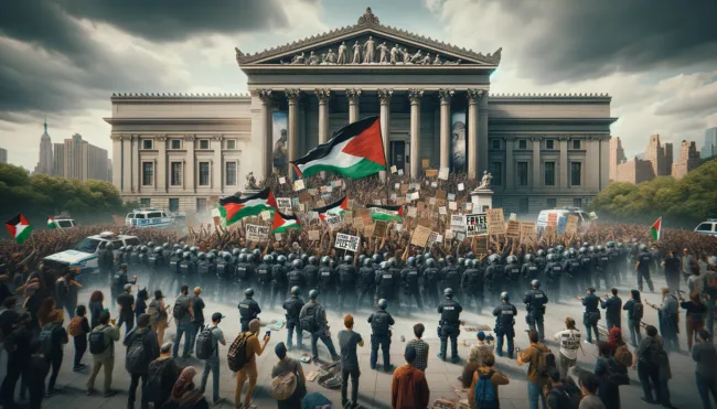 Pro-Palestinian protesters stormed the Brooklyn Museum, demanding divestment from Israel-related investments and causing significant disruptions.