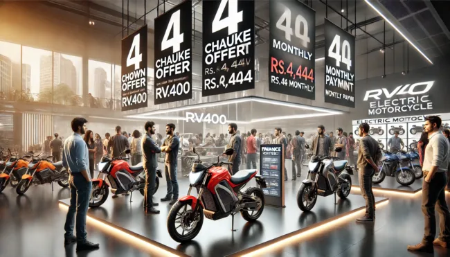 Revolt Motors' innovative "4 Chauke Offer" to make electric bike ownership in India more affordable with zero down payment on the RV400 model.