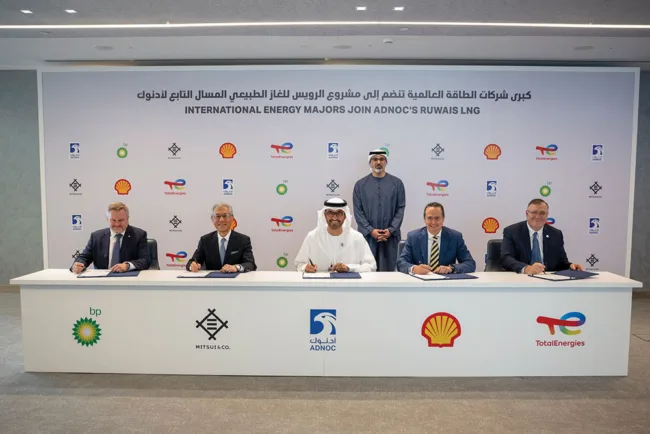 Sheikh Khaled bin Mohamed champions sustainability with global leaders at ADNOC’s Ruwais LNG project, setting a new standard for low-carbon energy projects.