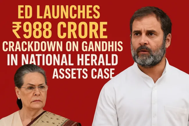 Find out how the Enforcement Directorate’s ₹988 crore asset crackdown is shaking the National Herald case involving top Congress leaders.