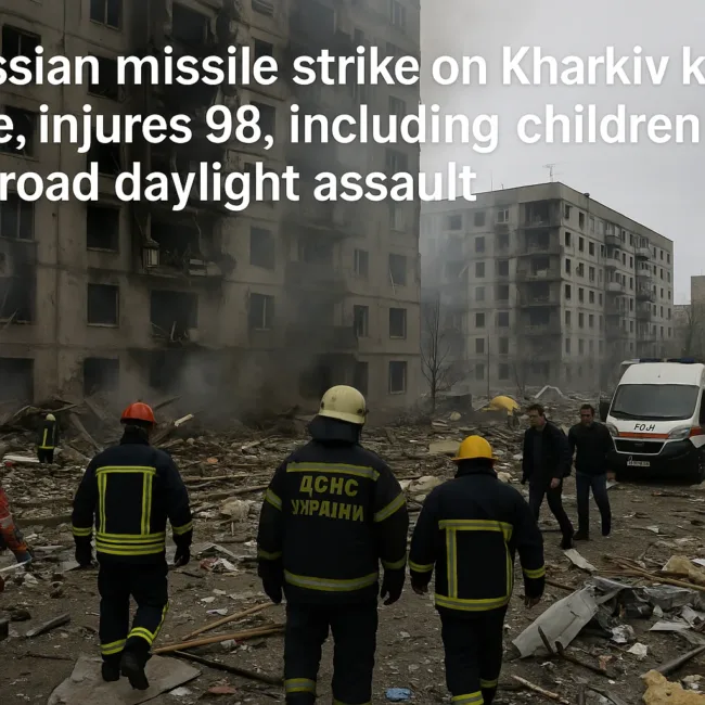 Russian missile strike on Kharkiv kills one, injures 98, including children, in broad daylight assault