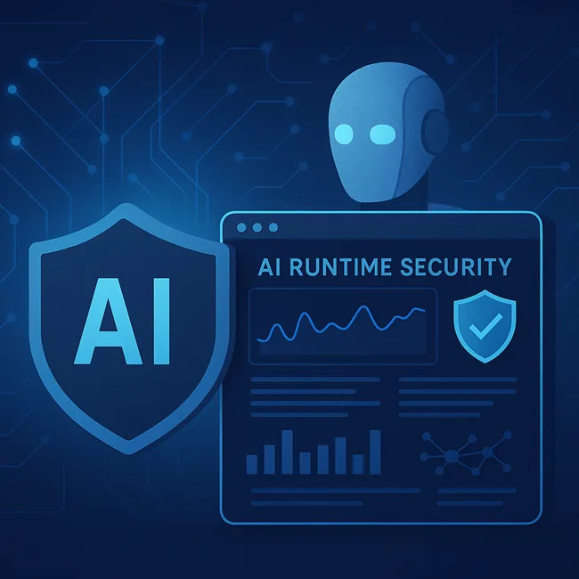 AI runtime security visualized—real-time monitoring and control systems protecting autonomous AI agents during live operations in enterprise environments.