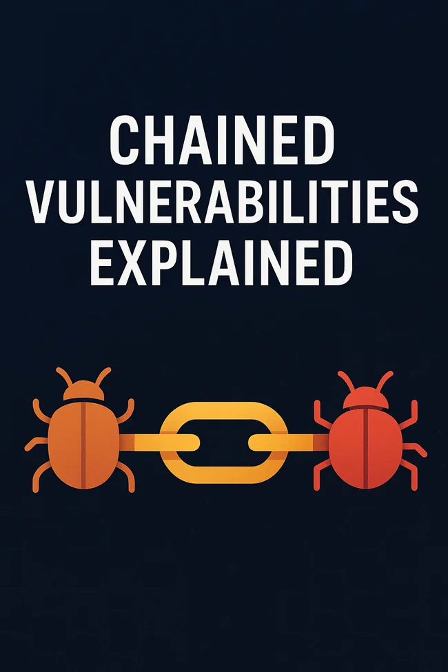 Illustration showing how attackers chain software vulnerabilities—represented by linked bugs—to bypass security controls and execute remote exploits.