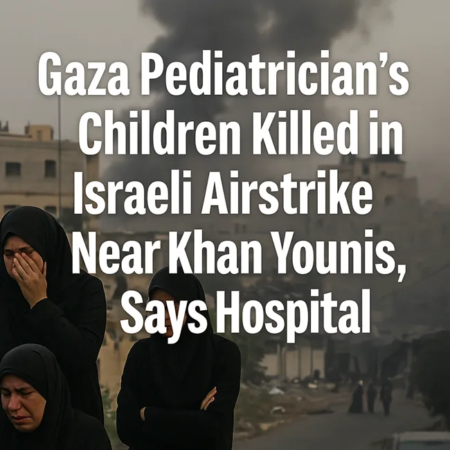 Representative image of grieving civilians outside Nasser Medical Complex, with smoke visible in the Khan Younis skyline—capturing the aftermath of the May 23 airstrike.