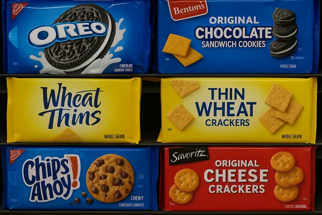 Representative image: Visual similarities between Mondelēz classics like OREO, Wheat Thins, and Chips Ahoy! and Aldi’s private-label snacks are at the center of a high-stakes trade dress lawsuit.