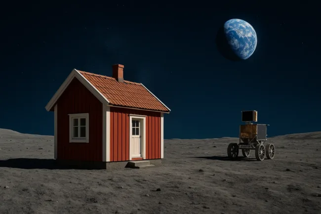 The Moonhouse prepares for historic lunar landing A red Swedish cottage to become the first house on the Moon
