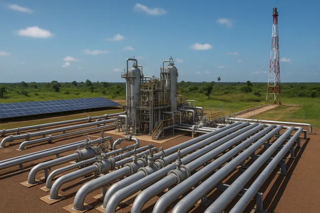 Representative image: Gas processing facility with pipeline infrastructure and solar integration, symbolizing the low-emission design of Nigeria’s Ubeta gas project in Rivers State.
