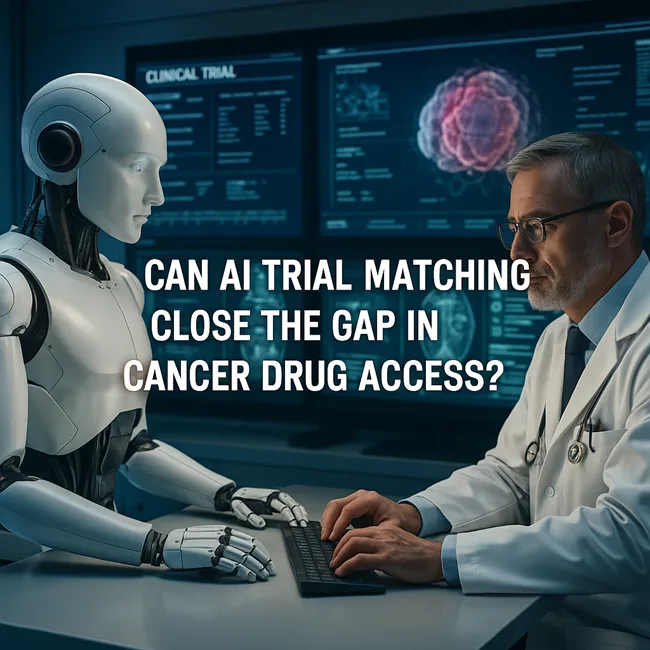 Representative image: An oncologist collaborates with an AI system in a next-gen clinical trial center, reviewing patient eligibility data on-screen as precision oncology enters the era of intelligent matching.