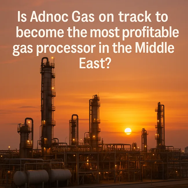 Representative image of Adnoc Gas infrastructure at sunset, highlighting export-ready processing facilities.