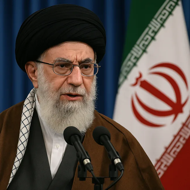 Representative image of Iranian supreme leader Ayatollah Ali Khamenei addressing the nation amid reports of internal dissent and Israeli military pressure. His vow of resistance has reignited global scrutiny of the regime’s future.