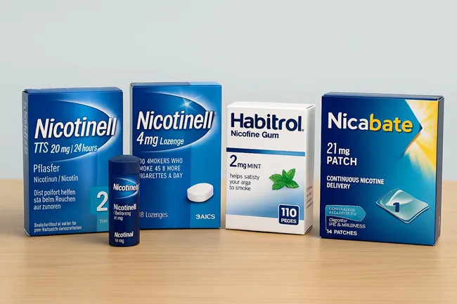 Representative image of Nicotinell, Habitrol, and Nicabate products acquired by Dr. Reddy’s Laboratories, reflecting its strategic expansion into nicotine replacement therapy and consumer health in Europe.
