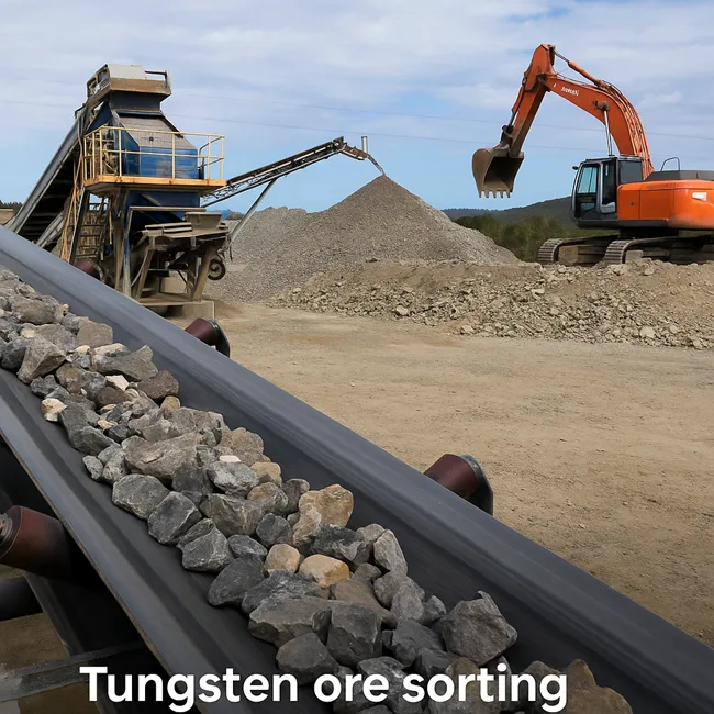 Representative image: Conveyor belt transporting tungsten ore at Wolfram Camp during XRT sorting trials by EQ Resources Limited, part of its regional critical minerals strategy.
