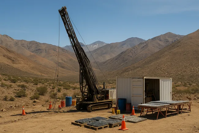 Representative image of copper-gold porphyry exploration drilling in Chile’s mountainous Coquimbo region, similar to FMR Resources’ Southern Porphyry JV site.